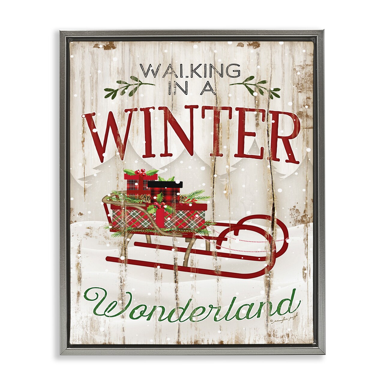 Stupell Industries Rustic Winter Wonderland Sleigh Framed Floater Canvas Wall Art